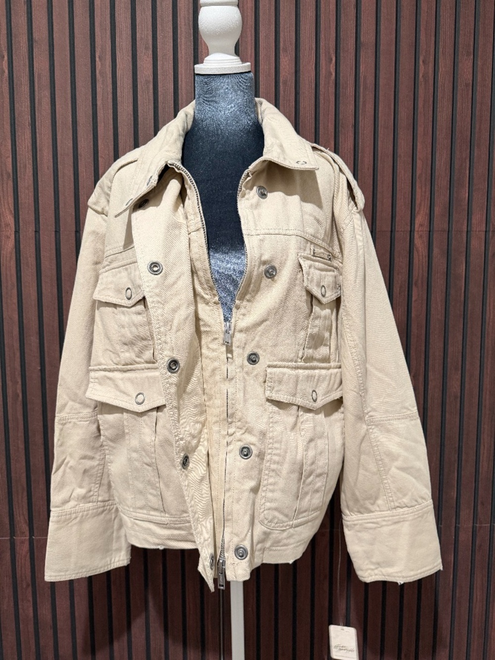 Free People We The Free Kali Washed Jacket Ivory Utility Military Coat NWT